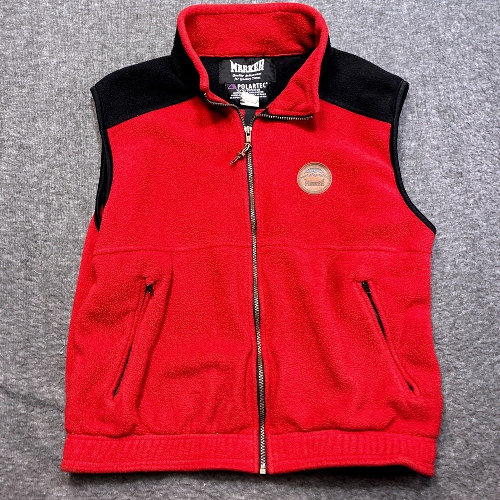 Vintage Marker Polartec Fleece Vest Mens Large Red Black Made in USA Ski‎ Snow